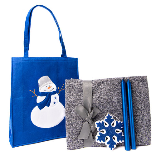 Набор подарочный NEWSPIRIT: сумка, свечи, плед, украшение, синий (синий)