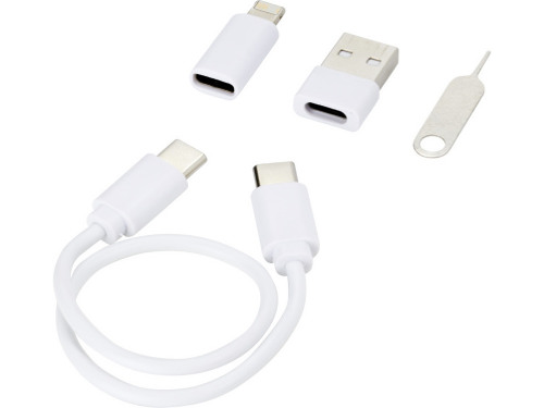 Savvy модульный кабель для зарядки из переработанной пластмассы с держателем для мобильного телефона - Белый
