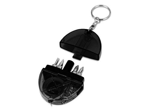 Брелок-рулетка с набором отверток и фонариком, серый