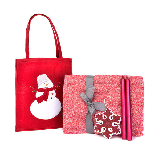 Набор подарочный NEWSPIRIT: сумка, свечи, плед, украшение, красный (красный)