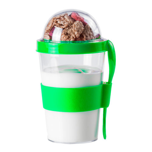 Контейнер для еды YOPLAT с ложкой, пластик (зеленый)