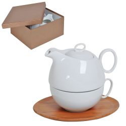Набор  "Мила": чайник и чайная пара в подарочной упаковке (коричневый, белый)